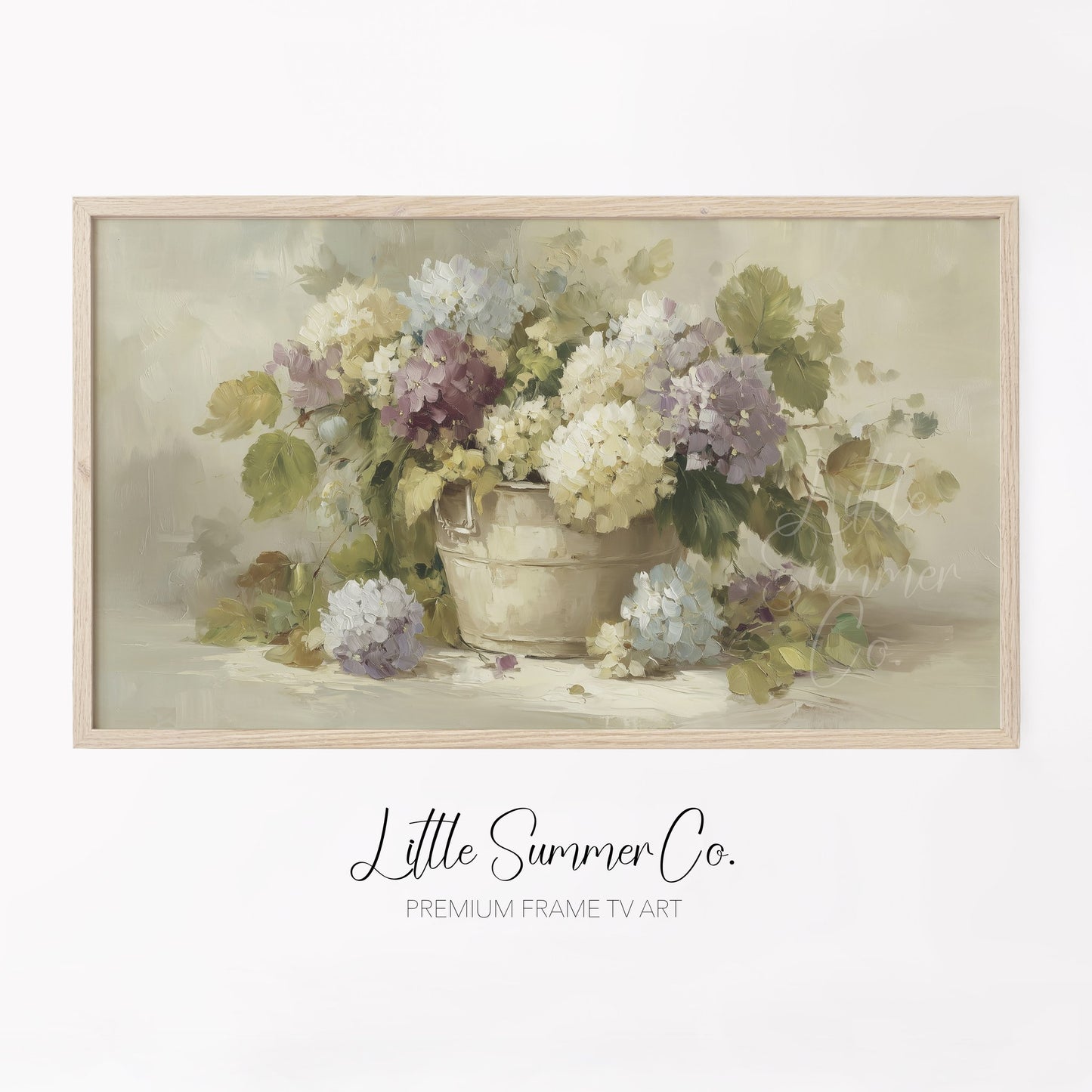 Hydrangeas in Rustic Pot Frame TV Art displayed on a TV
