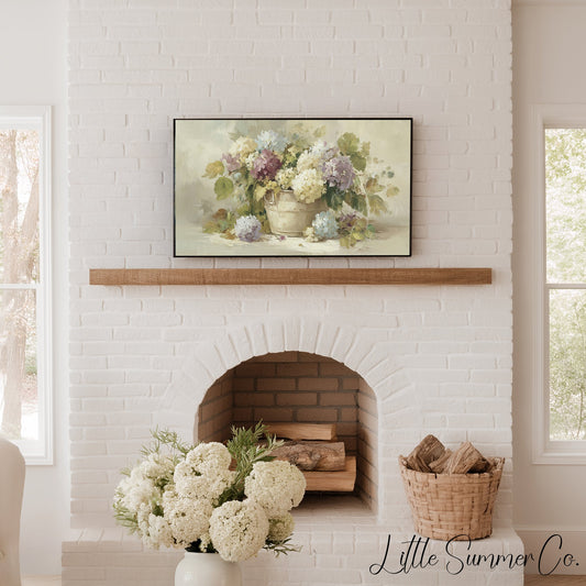 Hydrangeas in Rustic Pot Frame TV Art displayed on a TV