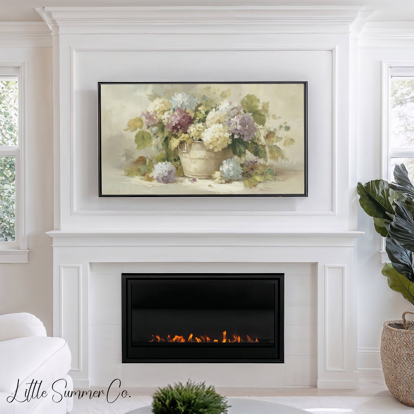 Hydrangeas in Rustic Pot Frame TV Art displayed on a TV