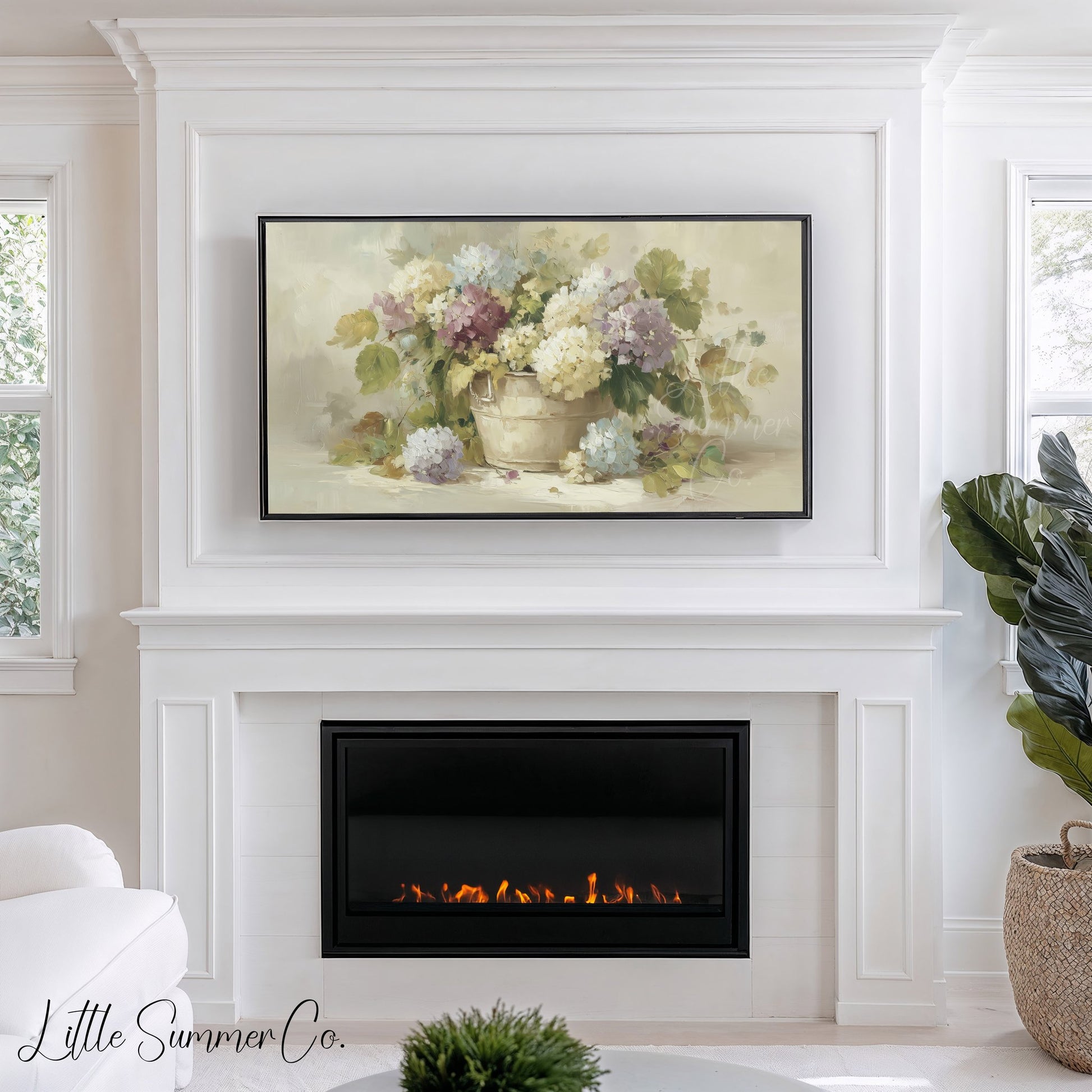 Hydrangeas in Rustic Pot Frame TV Art displayed on a TV