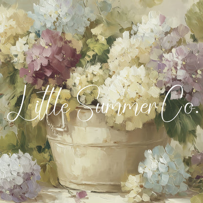 Hydrangeas in Rustic Pot Frame TV Art displayed on a TV