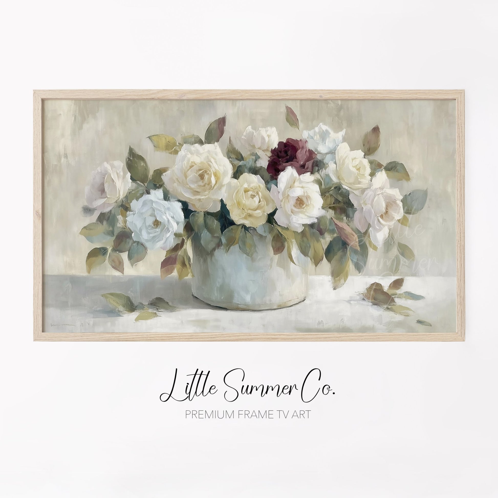 Mixed Roses in Pot Frame TV Art displayed on a TV