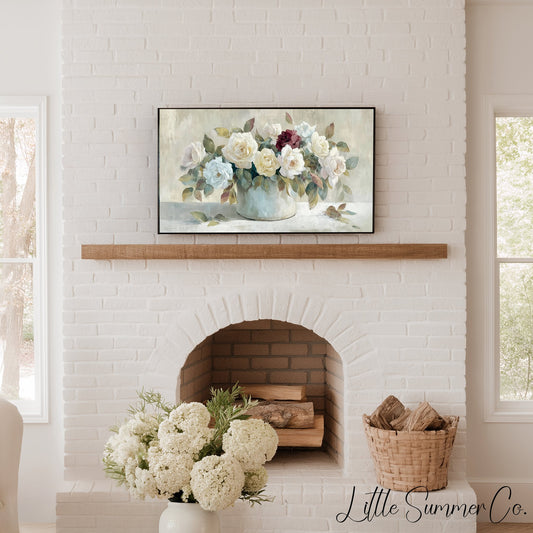 Mixed Roses in Pot Frame TV Art displayed on a TV