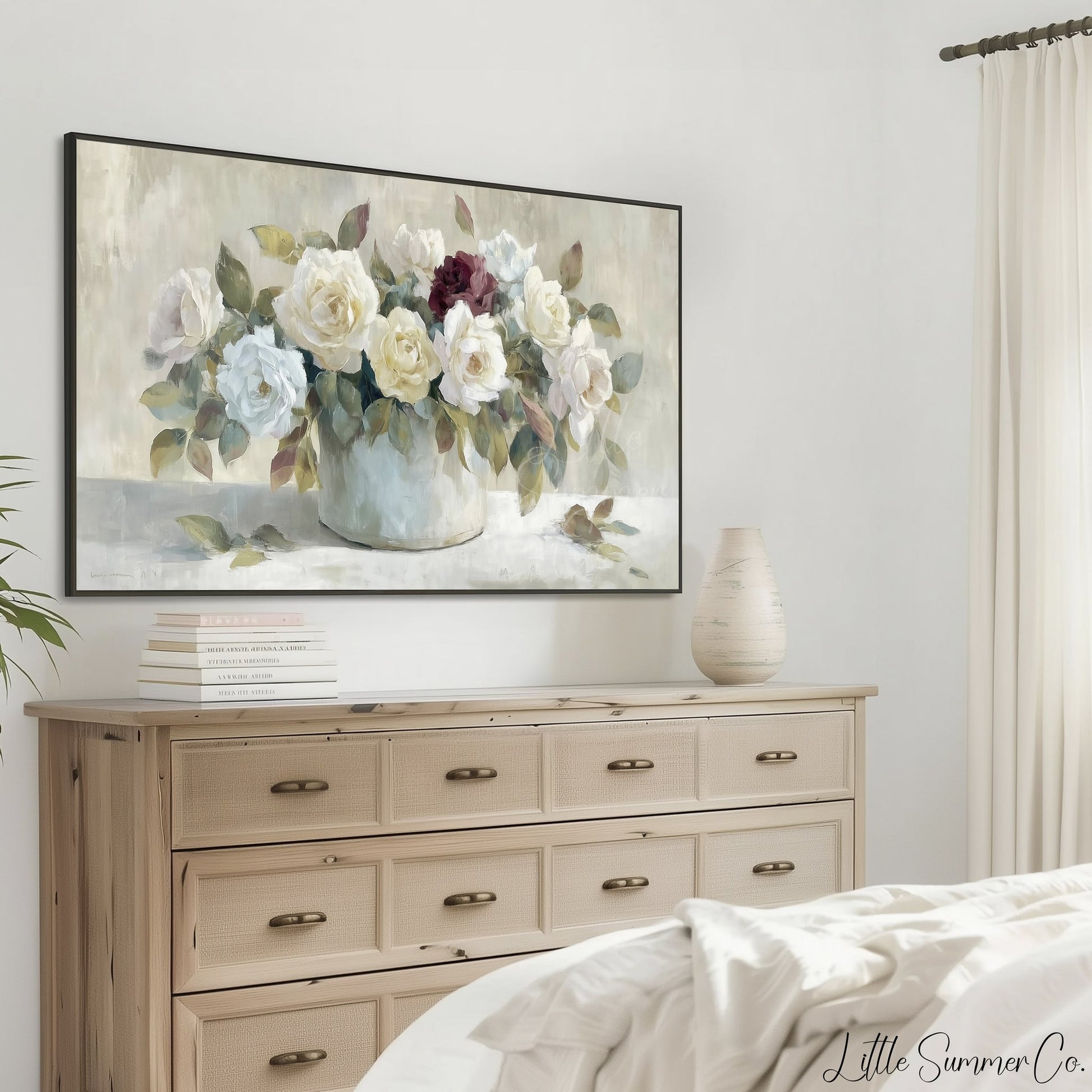 Mixed Roses in Pot Frame TV Art displayed on a TV