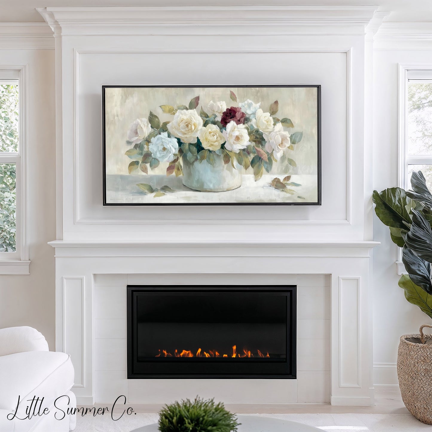 Mixed Roses in Pot Frame TV Art displayed on a TV