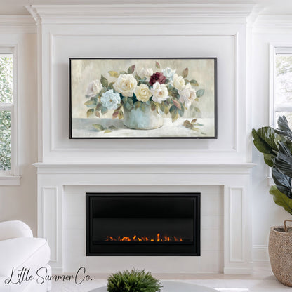 Mixed Roses in Pot Frame TV Art displayed on a TV