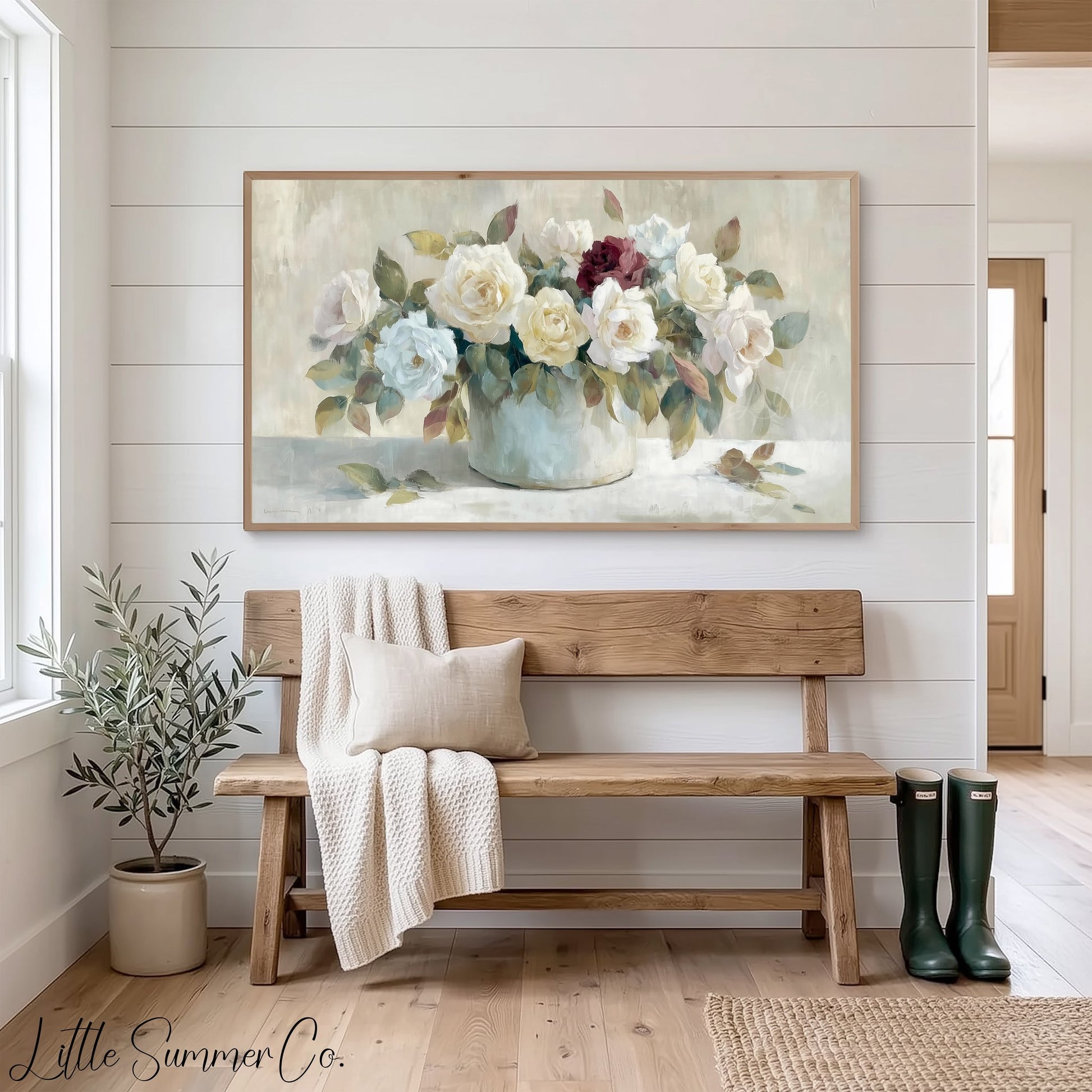 Mixed Roses in Pot Frame TV Art displayed on a TV