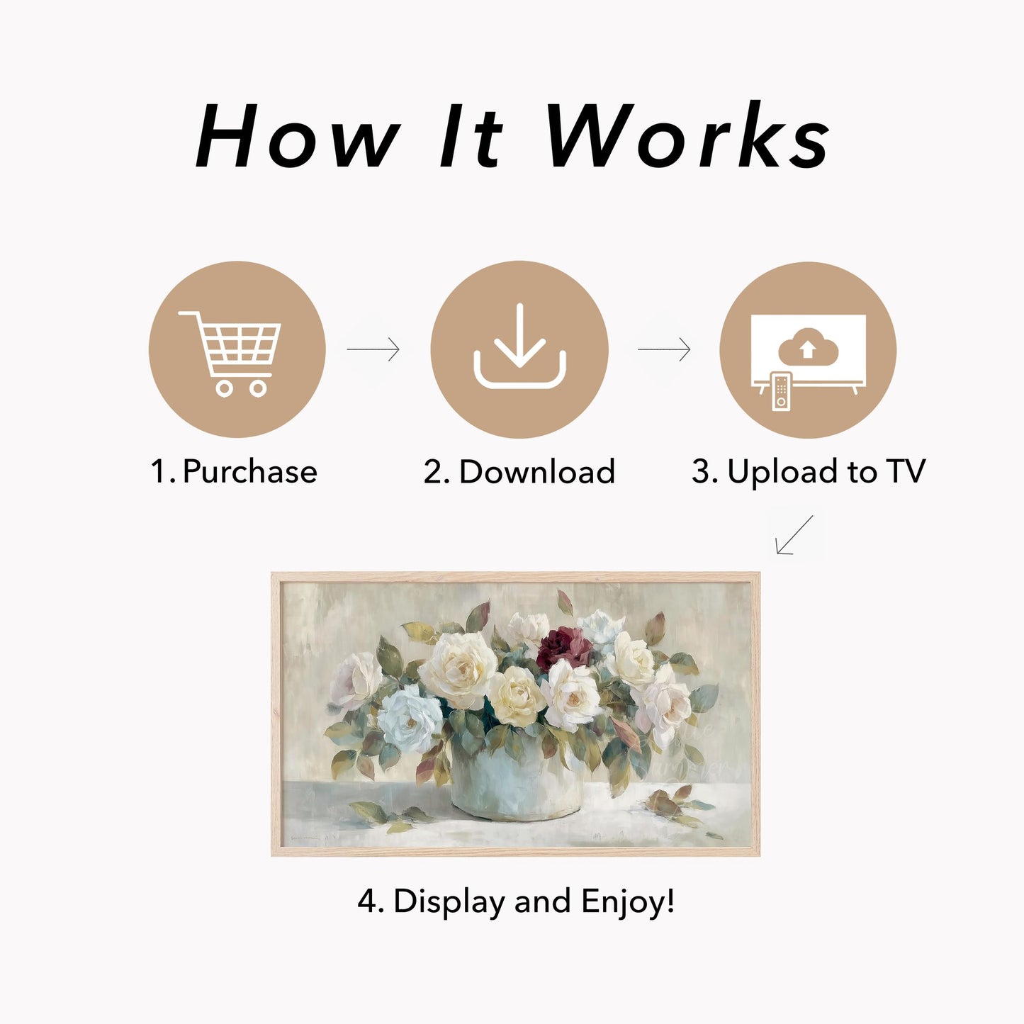 Mixed Roses in Pot Frame TV Art displayed on a TV