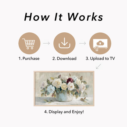 Mixed Roses in Pot Frame TV Art displayed on a TV