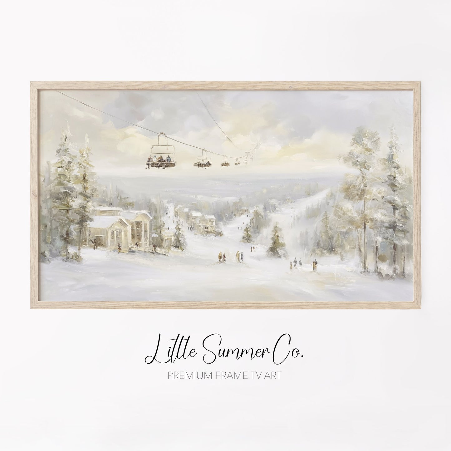 Ski Resort Winter Scene Frame TV Art displayed on a TV