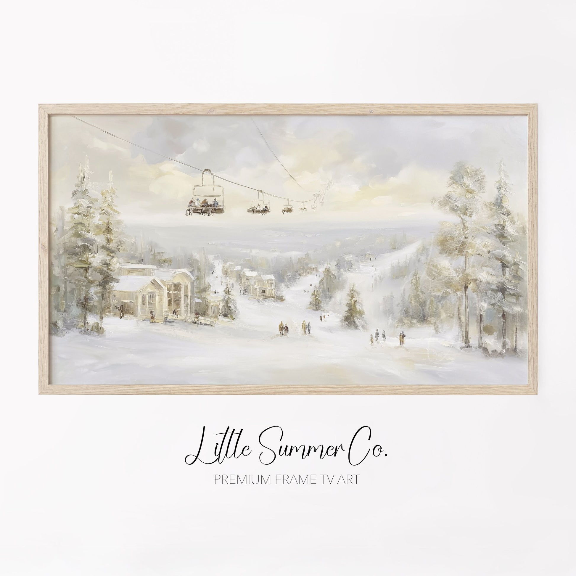 Ski Resort Winter Scene Frame TV Art displayed on a TV