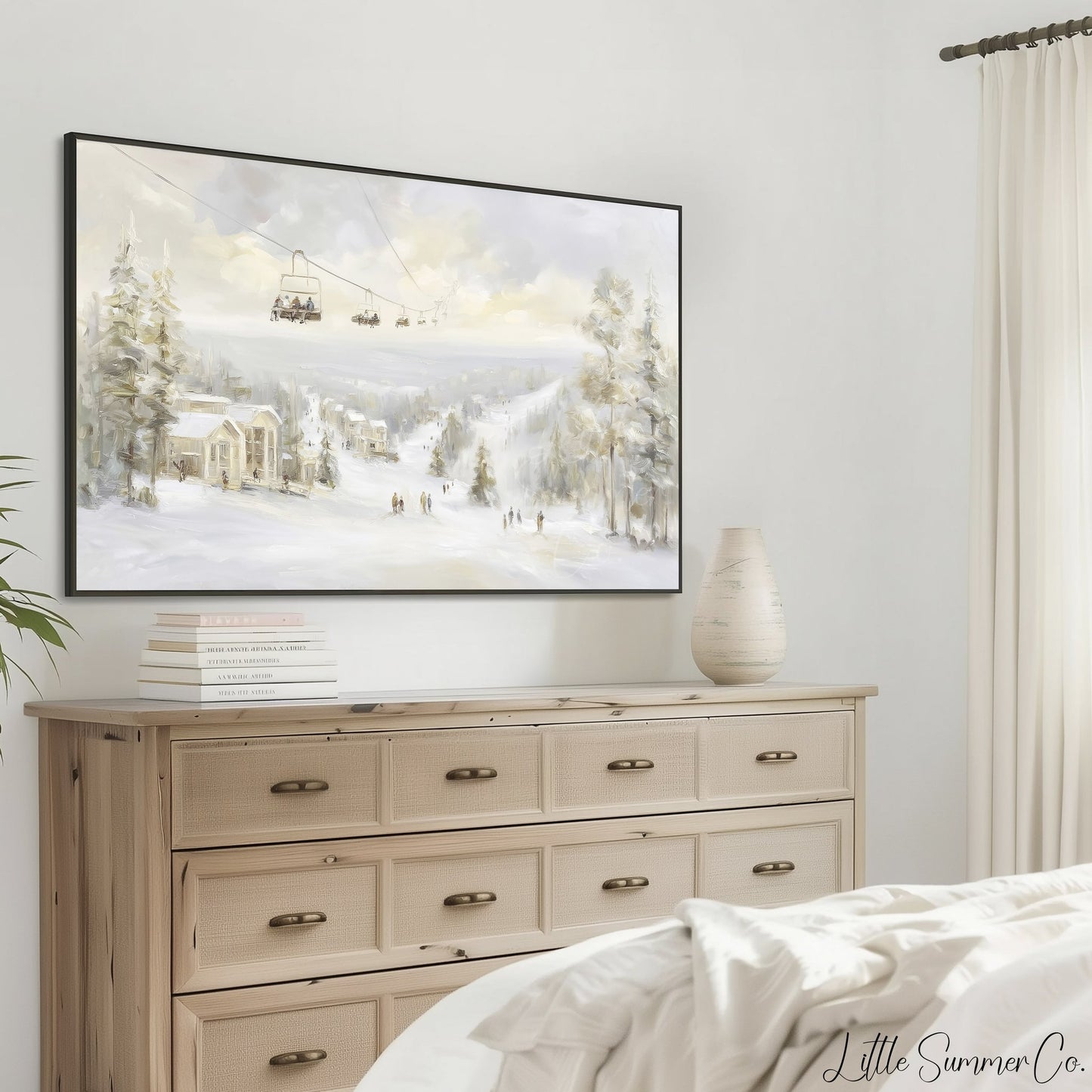 Ski Resort Winter Scene Frame TV Art displayed on a TV