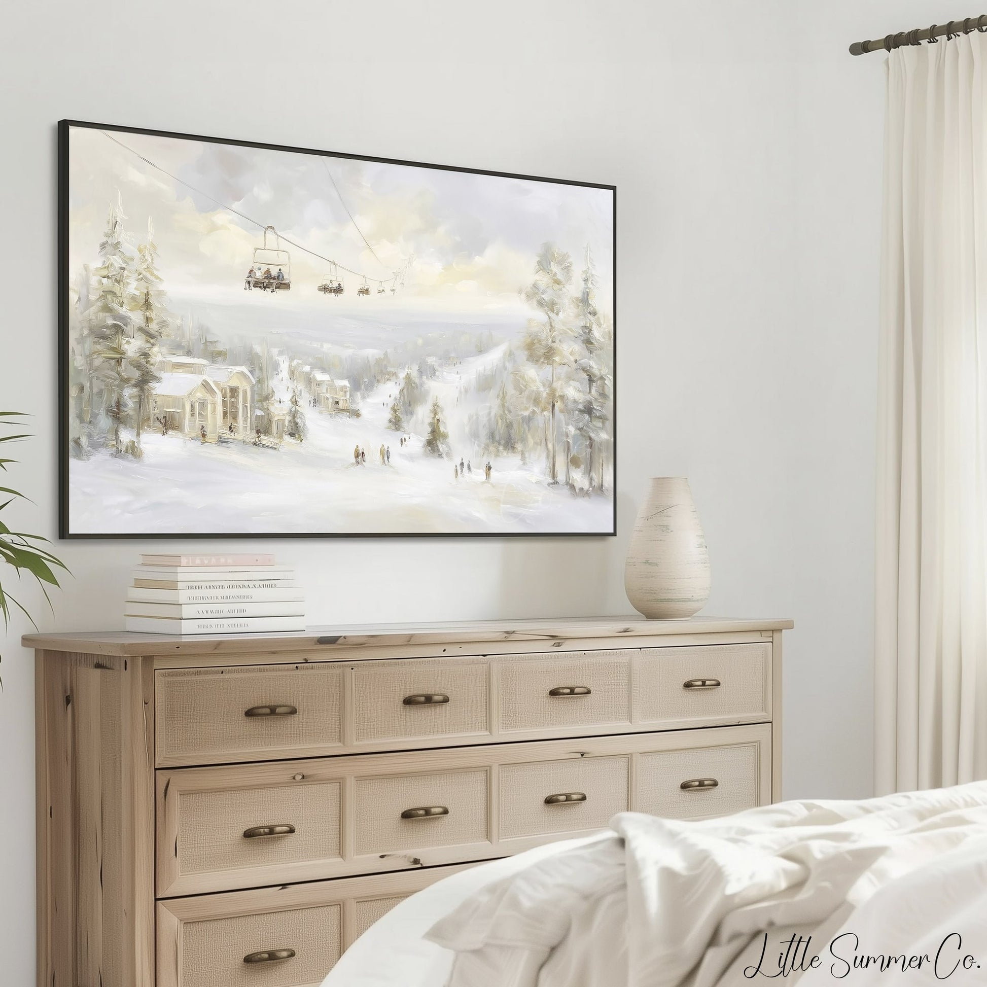 Ski Resort Winter Scene Frame TV Art displayed on a TV