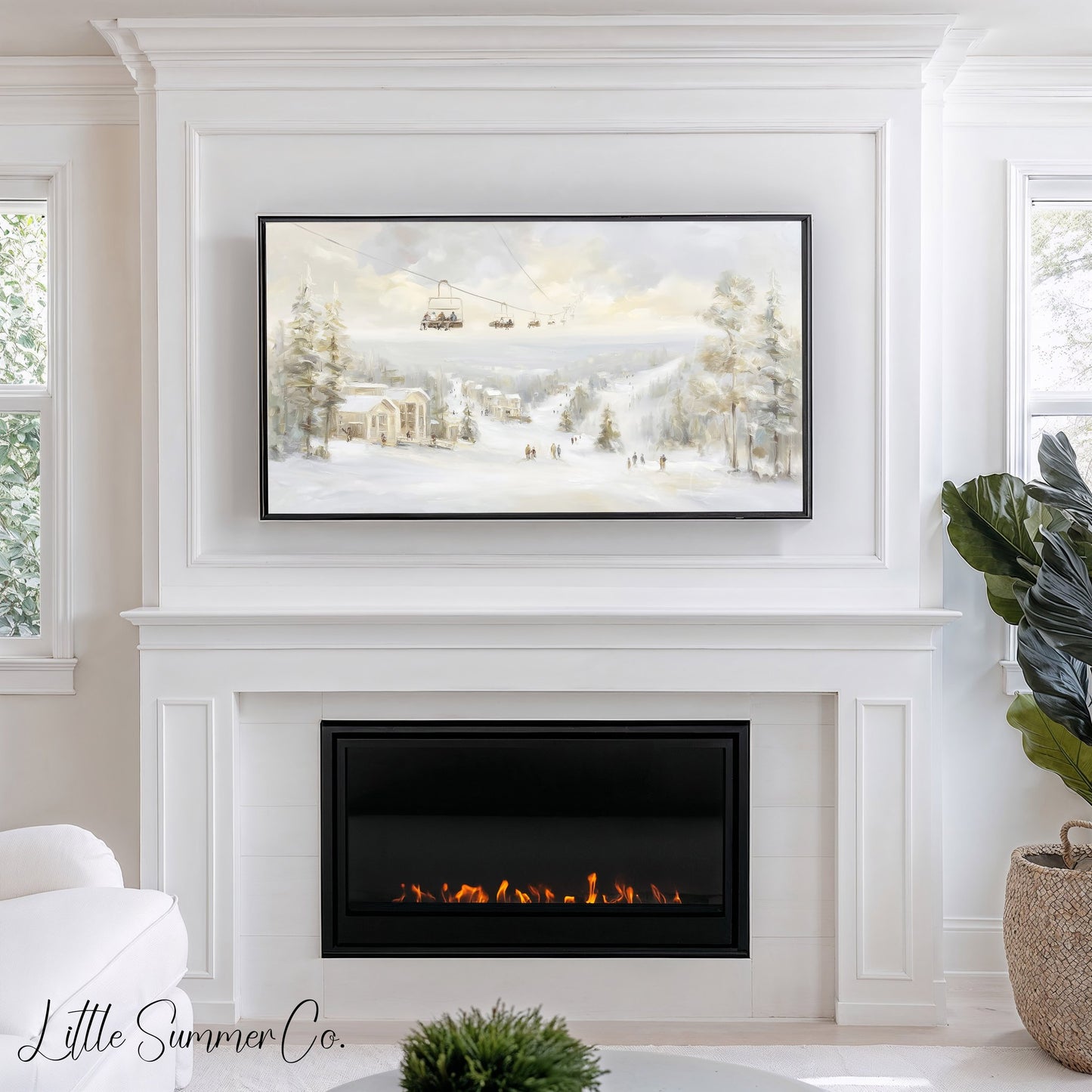 Ski Resort Winter Scene Frame TV Art displayed on a TV
