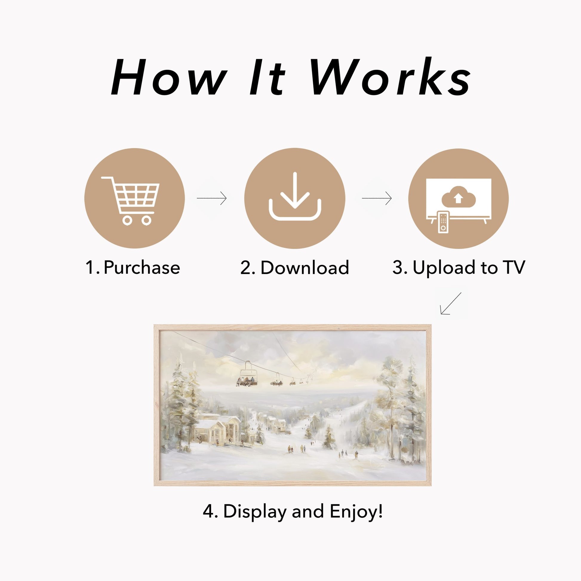Ski Resort Winter Scene Frame TV Art displayed on a TV