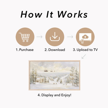 Ski Resort Winter Scene Frame TV Art displayed on a TV