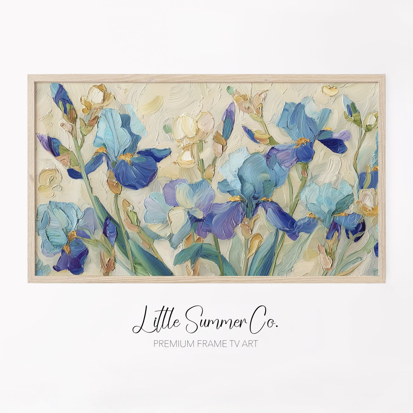 Blue Irises Frame TV Art displayed on a TV