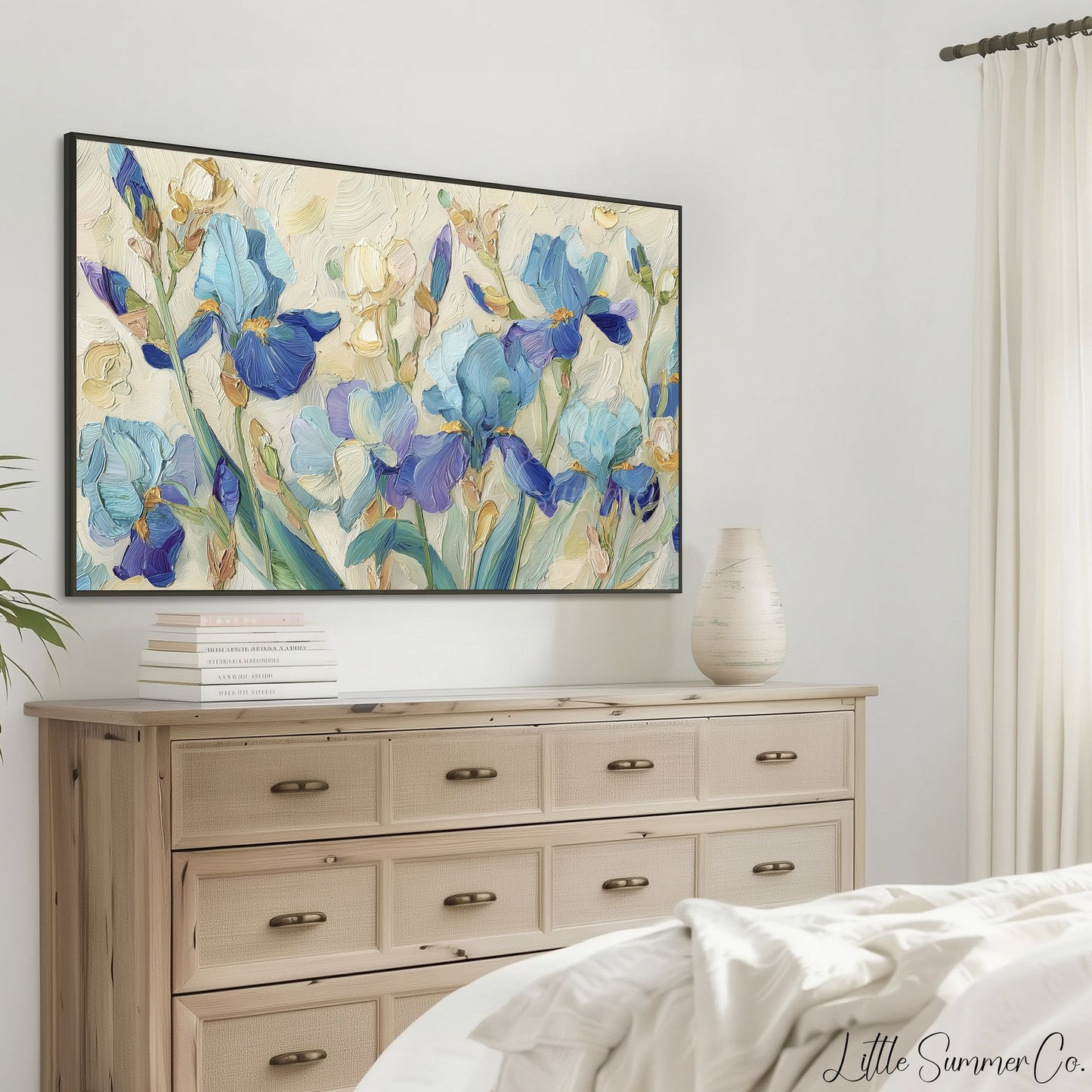 Blue Irises Frame TV Art displayed on a TV