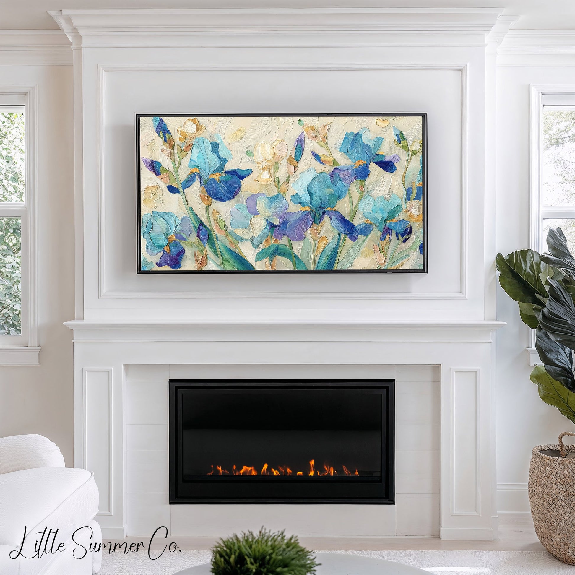 Blue Irises Frame TV Art displayed on a TV