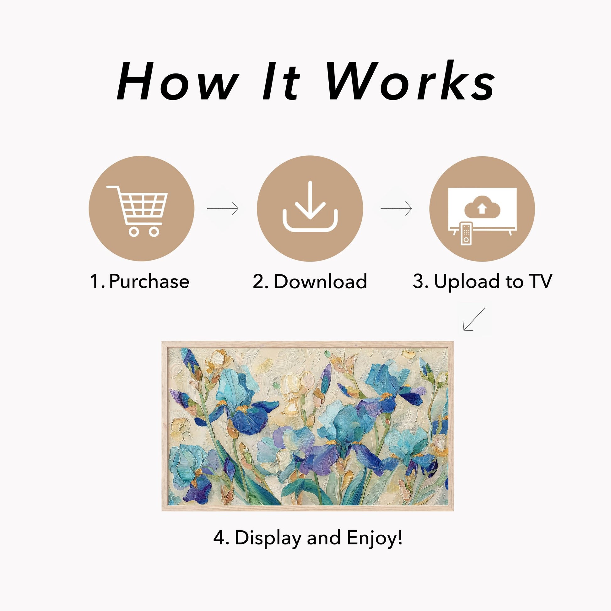 Blue Irises Frame TV Art displayed on a TV