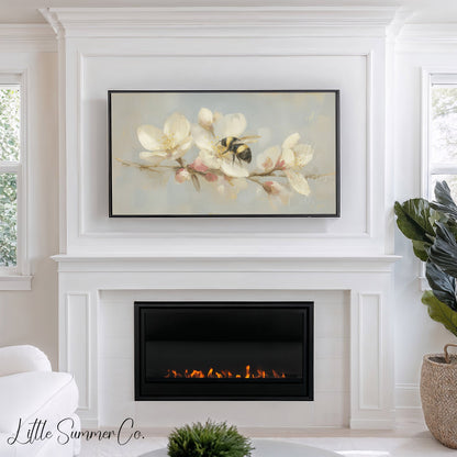 Bumblebee on Blossom Branch Frame TV Art displayed on a TV
