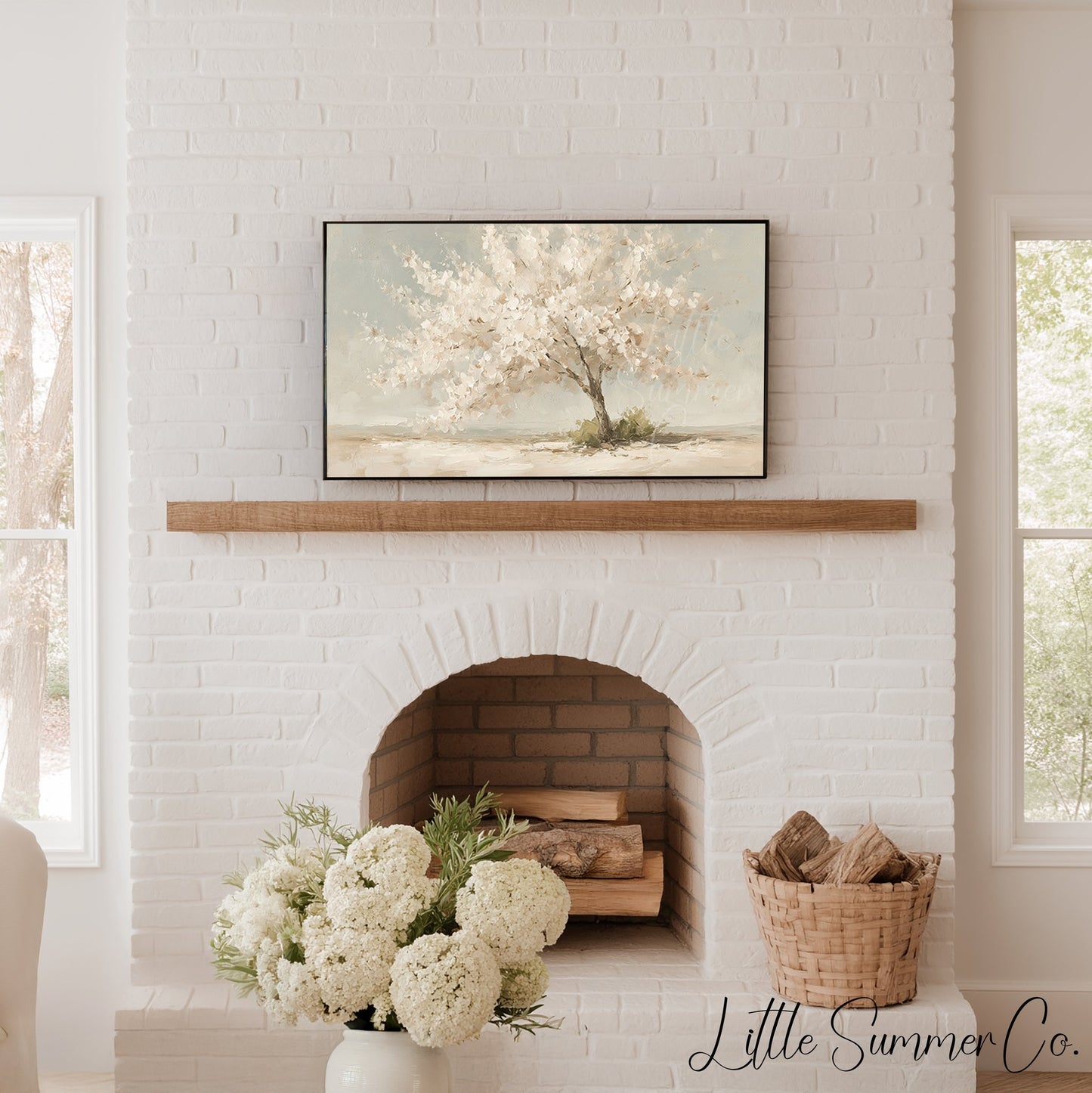 White Blossom Tree Frame TV Art displayed on a TV