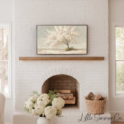 White Blossom Tree Frame TV Art displayed on a TV
