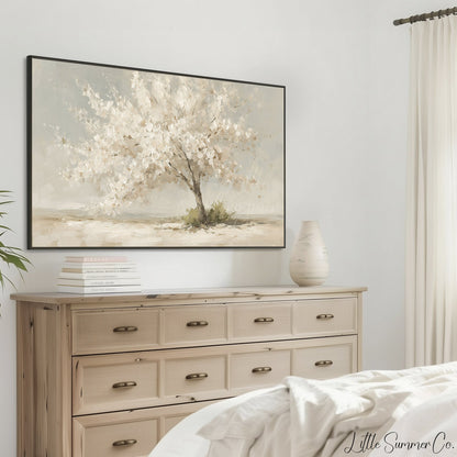 White Blossom Tree Frame TV Art displayed on a TV