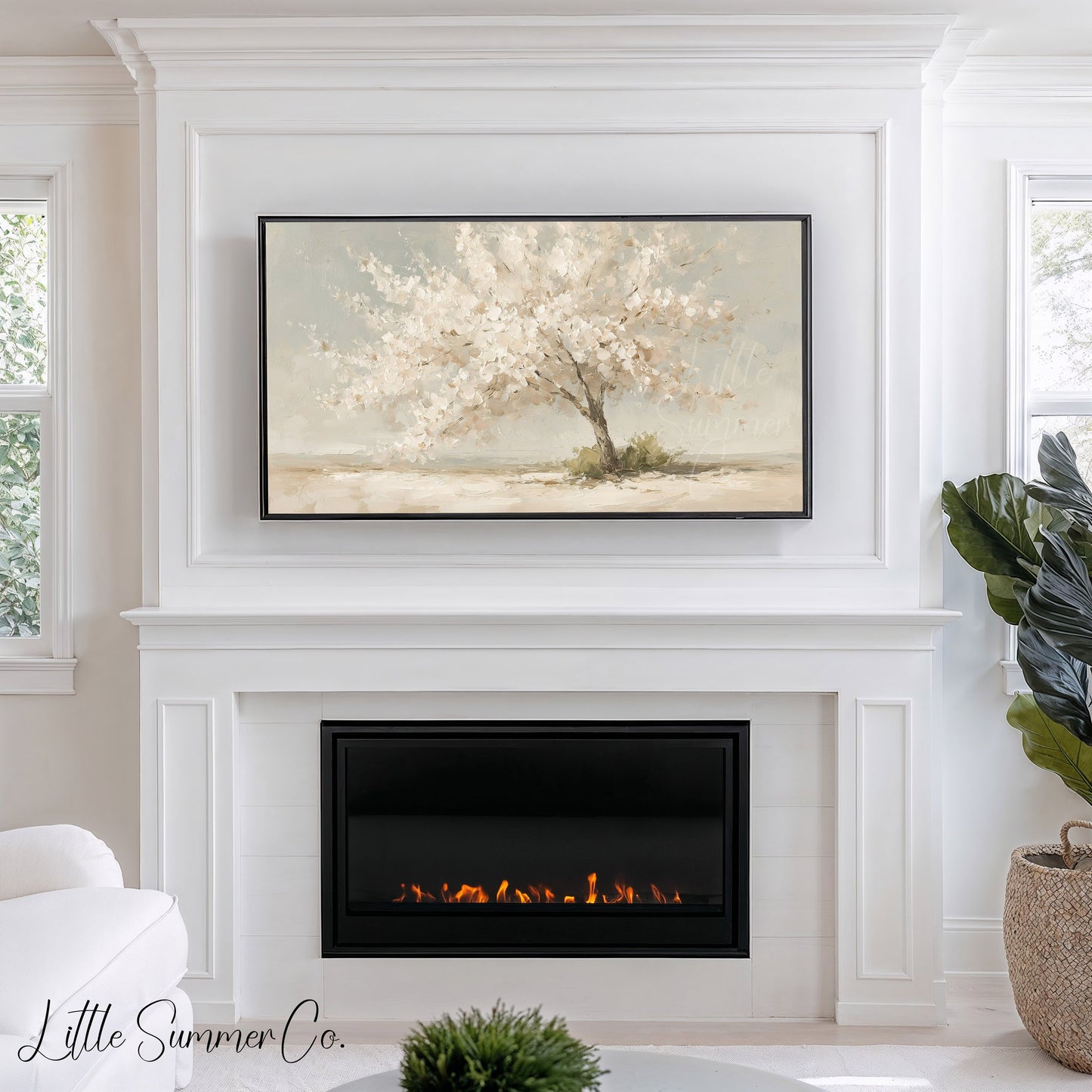 White Blossom Tree Frame TV Art displayed on a TV