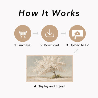 White Blossom Tree Frame TV Art displayed on a TV