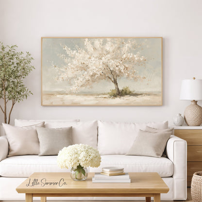 White Blossom Tree Frame TV Art displayed on a TV