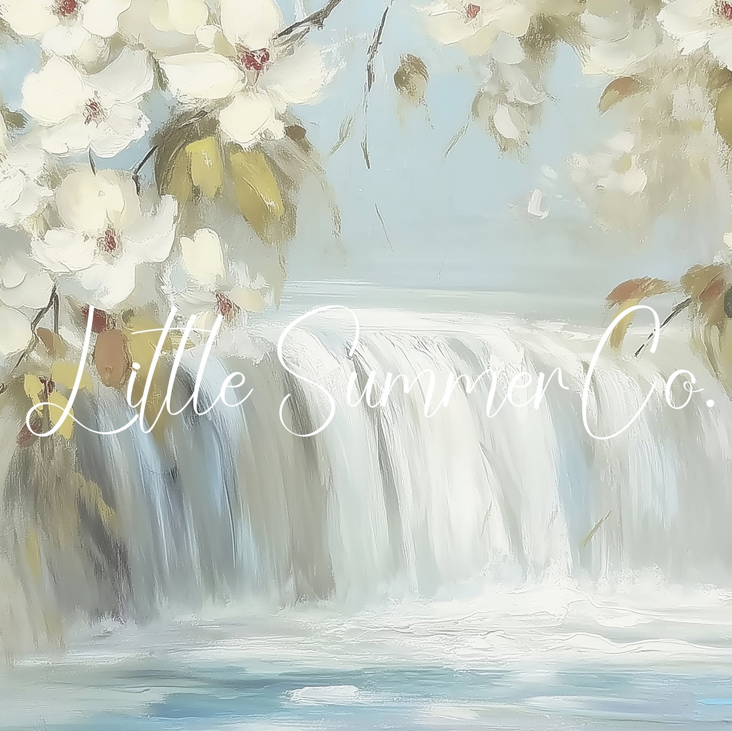 White Blossom Waterfall Frame TV Art displayed on a TV