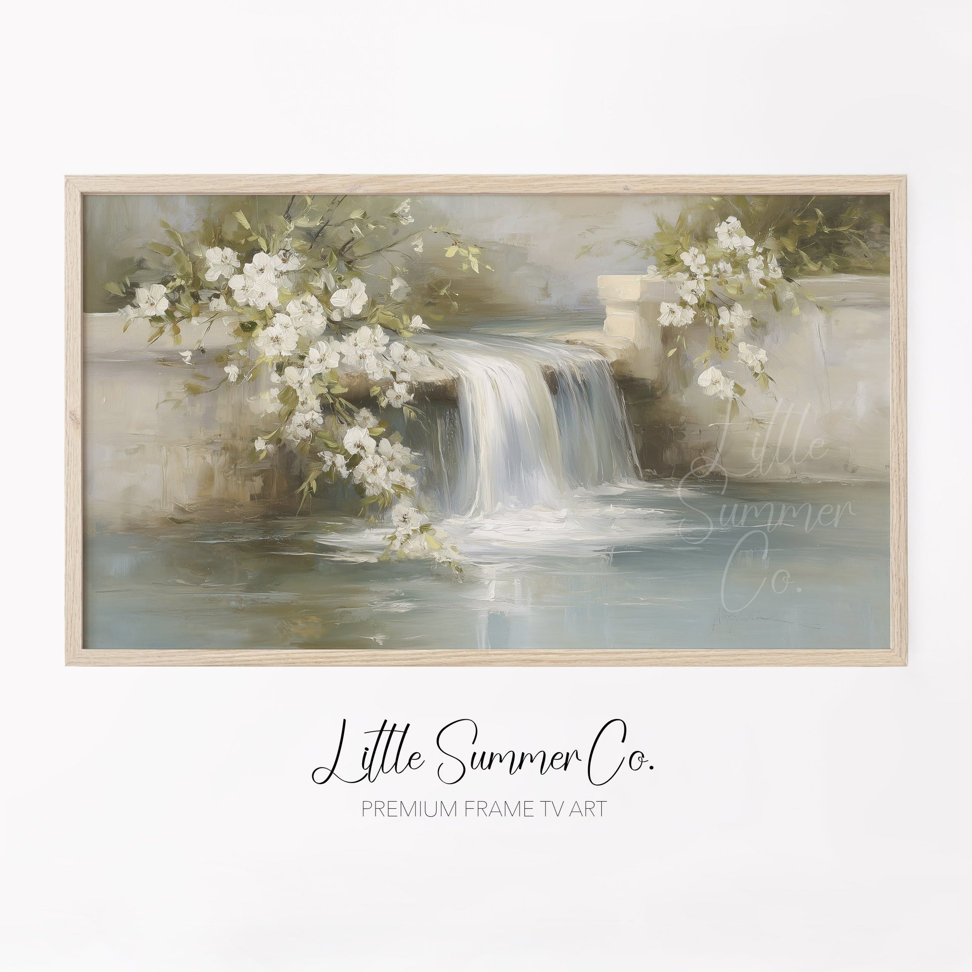 Garden Wall Waterfall Frame TV Art displayed on a TV