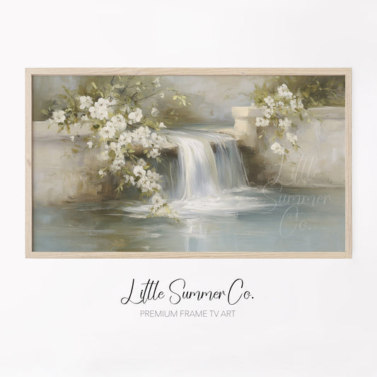 Garden Wall Waterfall Frame TV Art displayed on a TV