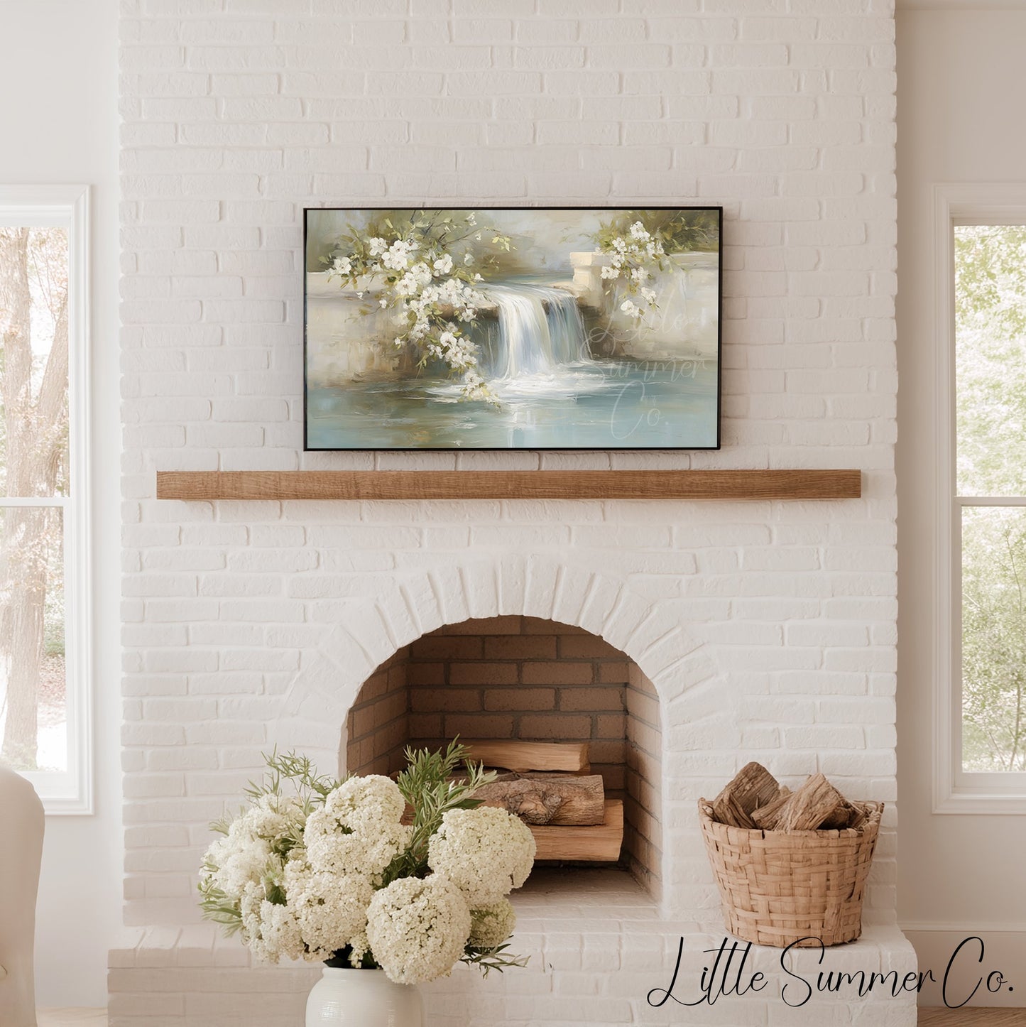 Garden Wall Waterfall Frame TV Art displayed on a TV