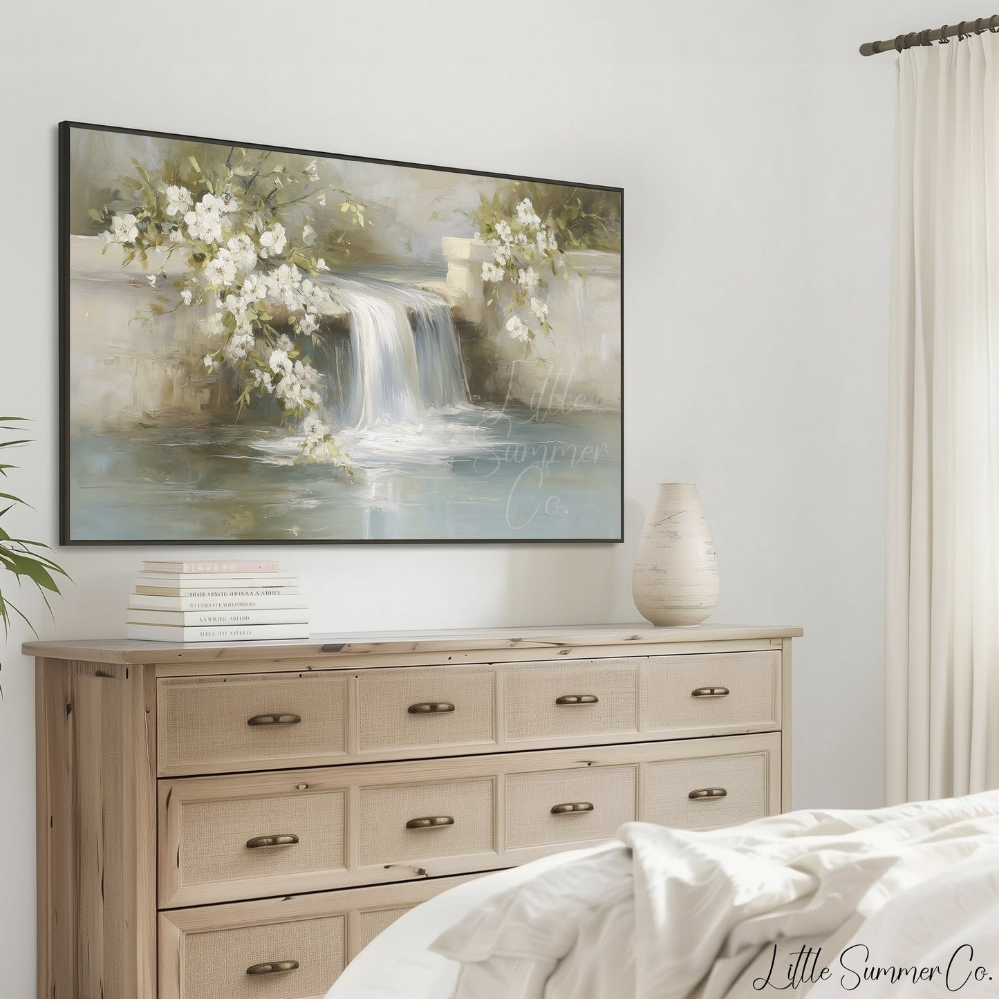 Garden Wall Waterfall Frame TV Art displayed on a TV