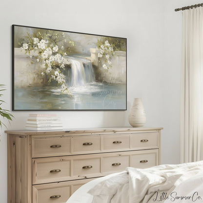 Garden Wall Waterfall Frame TV Art displayed on a TV