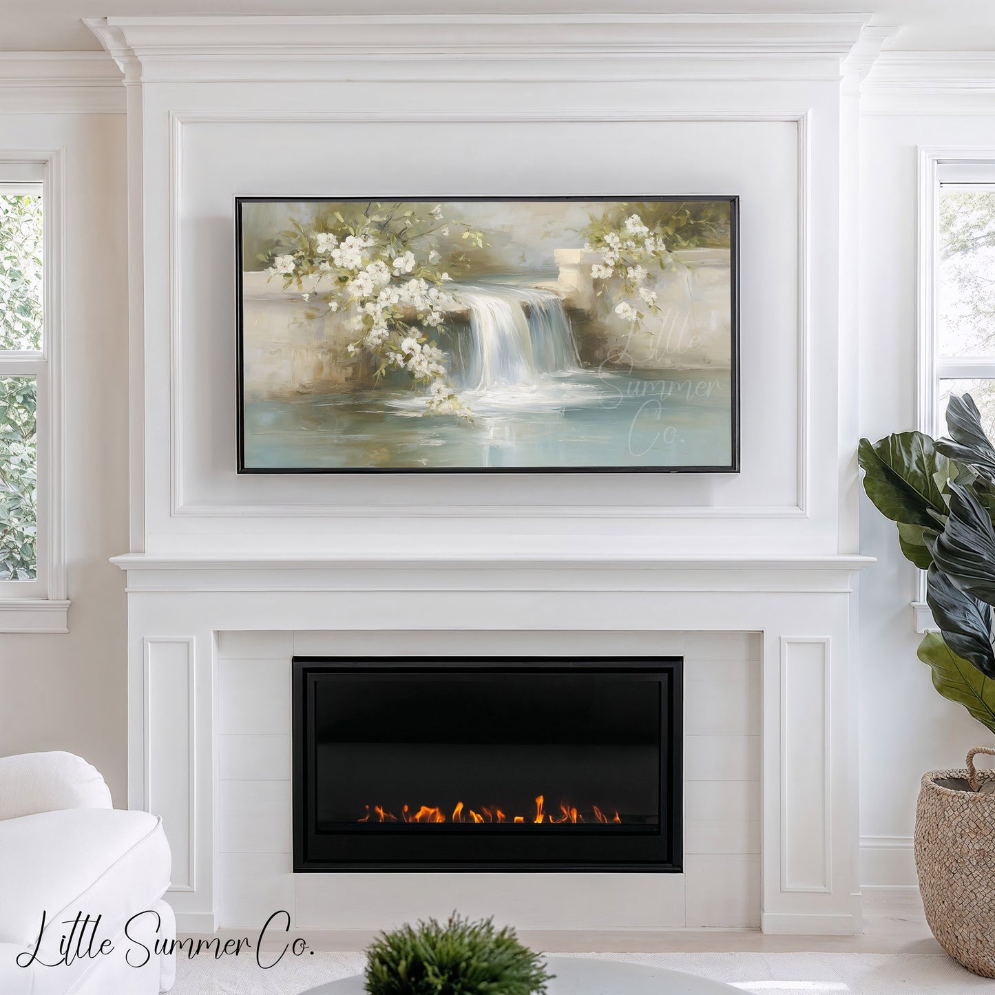 Garden Wall Waterfall Frame TV Art displayed on a TV