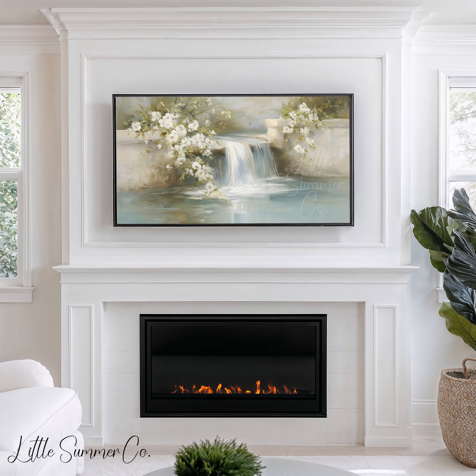 Garden Wall Waterfall Frame TV Art displayed on a TV