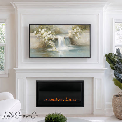 Garden Wall Waterfall Frame TV Art displayed on a TV