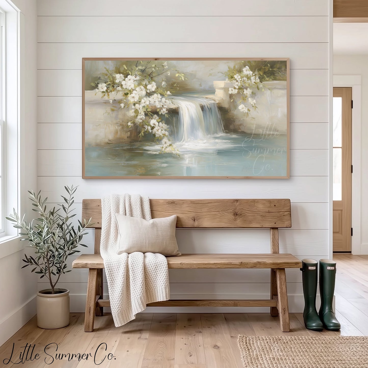 Garden Wall Waterfall Frame TV Art displayed on a TV