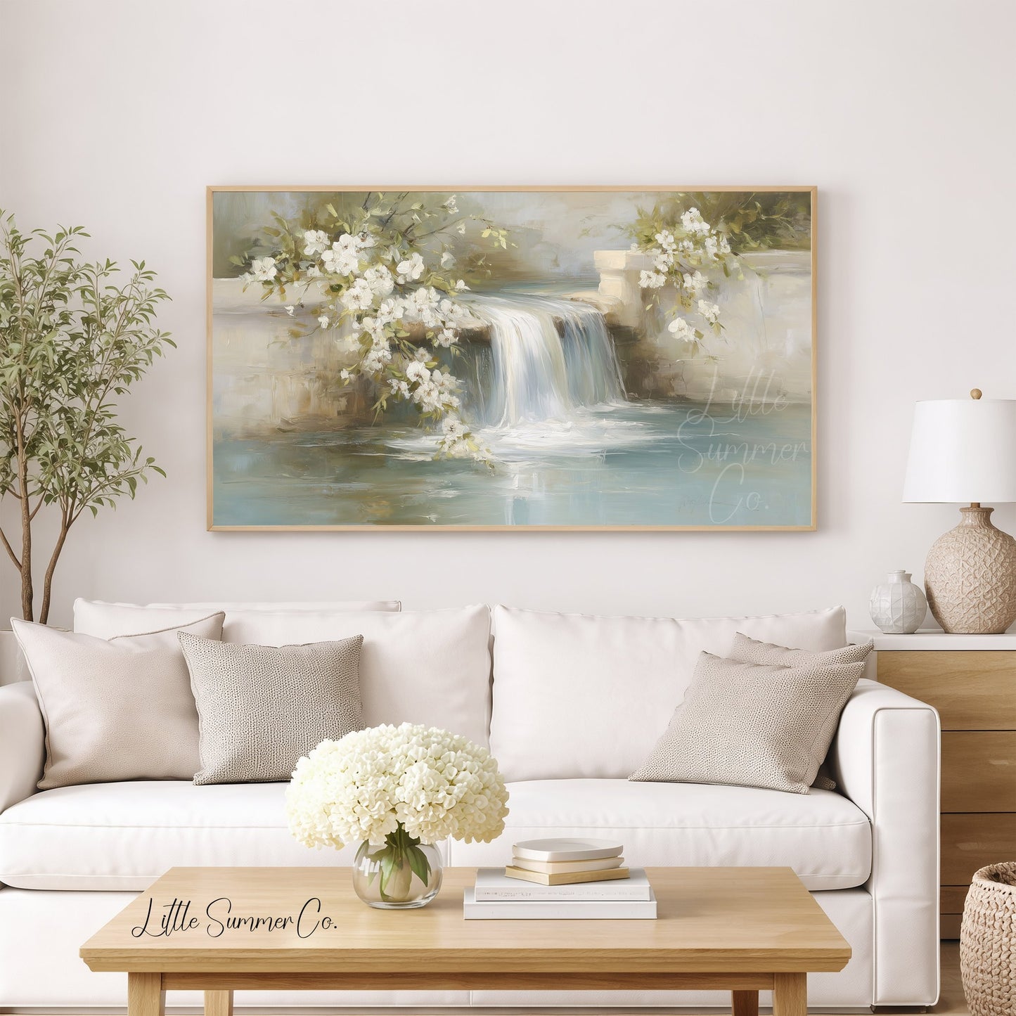 Garden Wall Waterfall Frame TV Art displayed on a TV
