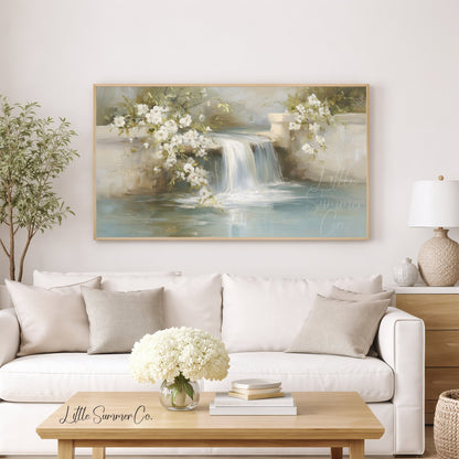 Garden Wall Waterfall Frame TV Art displayed on a TV