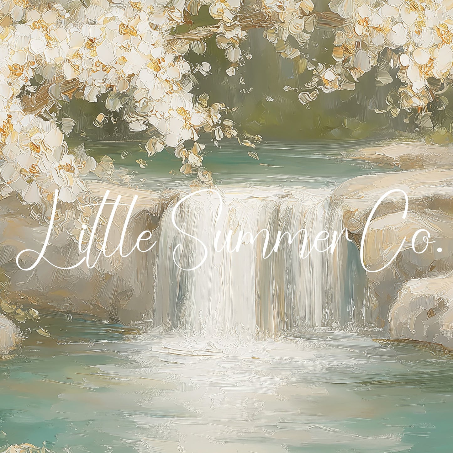 Blossom Waterfall Scene Frame TV Art displayed on a TV