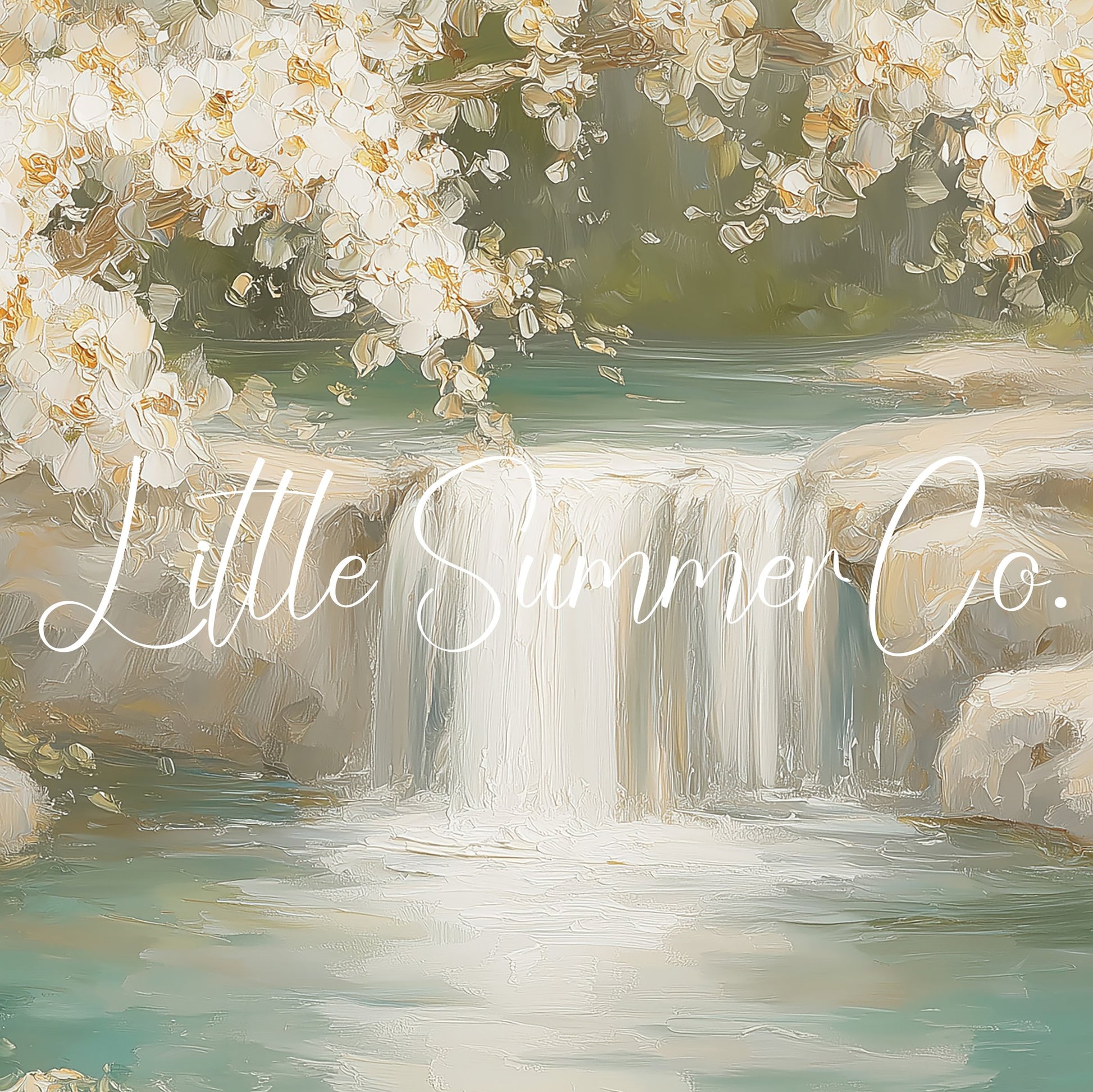Blossom Waterfall Scene Frame TV Art displayed on a TV