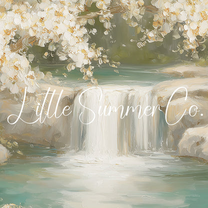 Blossom Waterfall Scene Frame TV Art displayed on a TV
