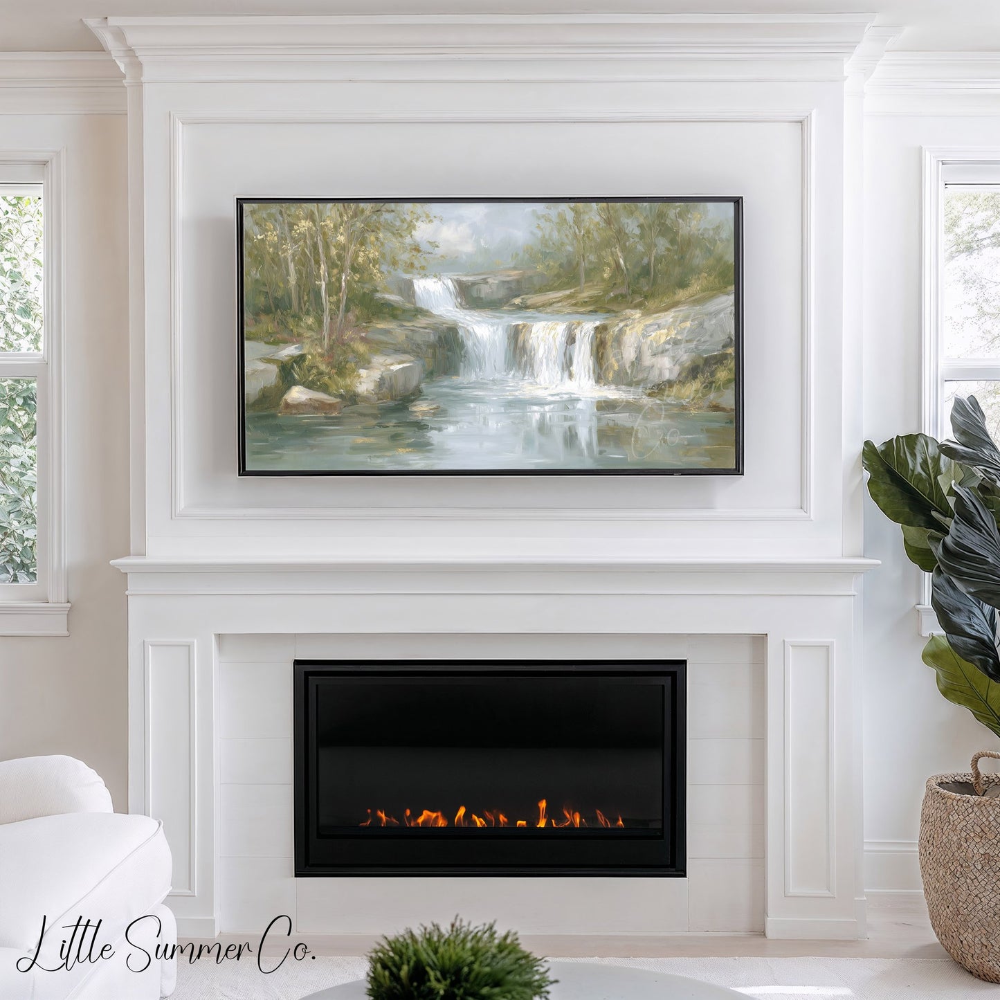 Rocky Cascade Waterfall Frame TV Art displayed on a TV