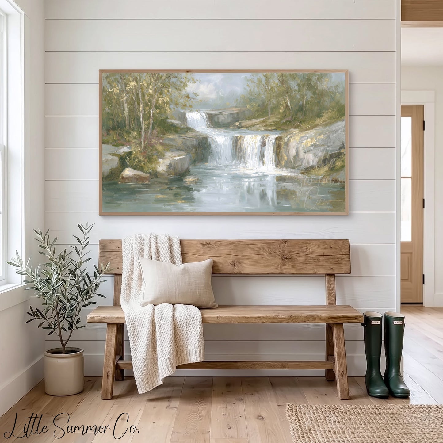 Rocky Cascade Waterfall Frame TV Art displayed on a TV
