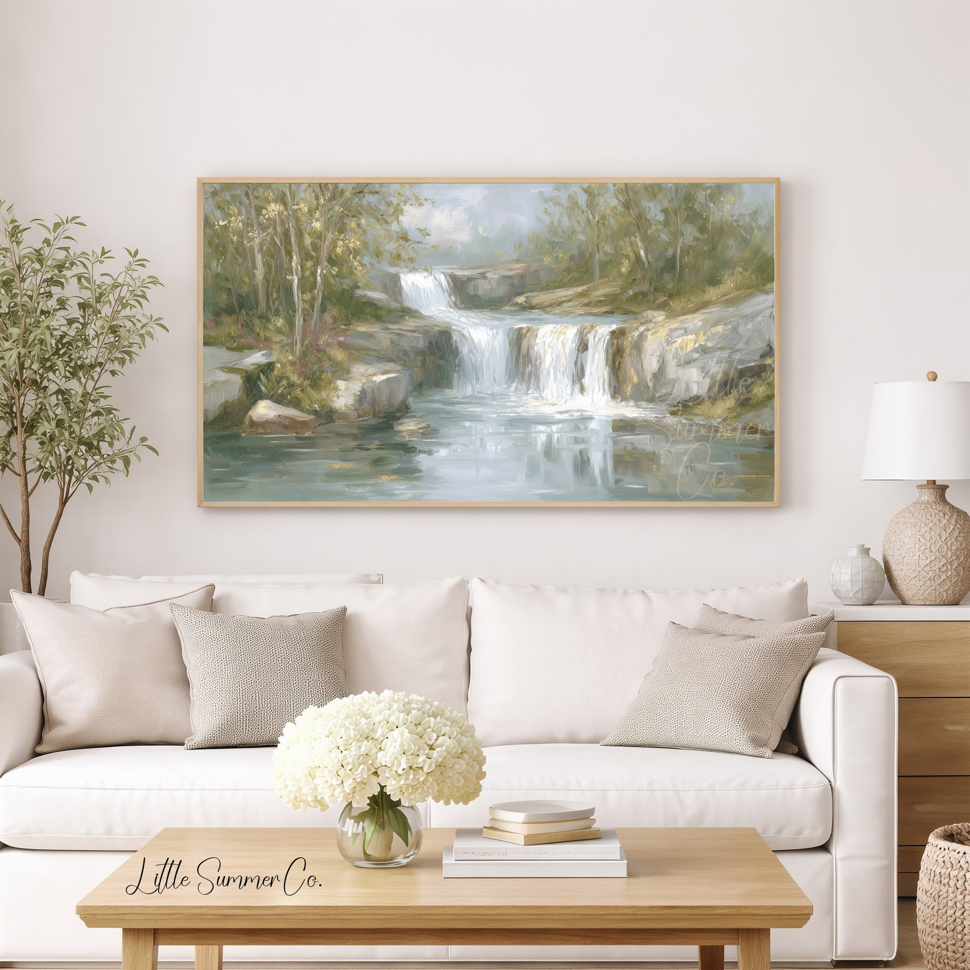 Rocky Cascade Waterfall Frame TV Art displayed on a TV