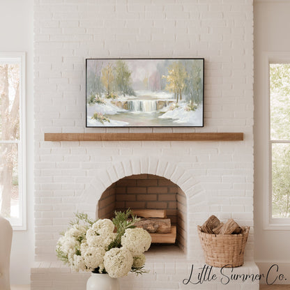 Snowy Waterfall Forest Frame TV Art displayed on a TV